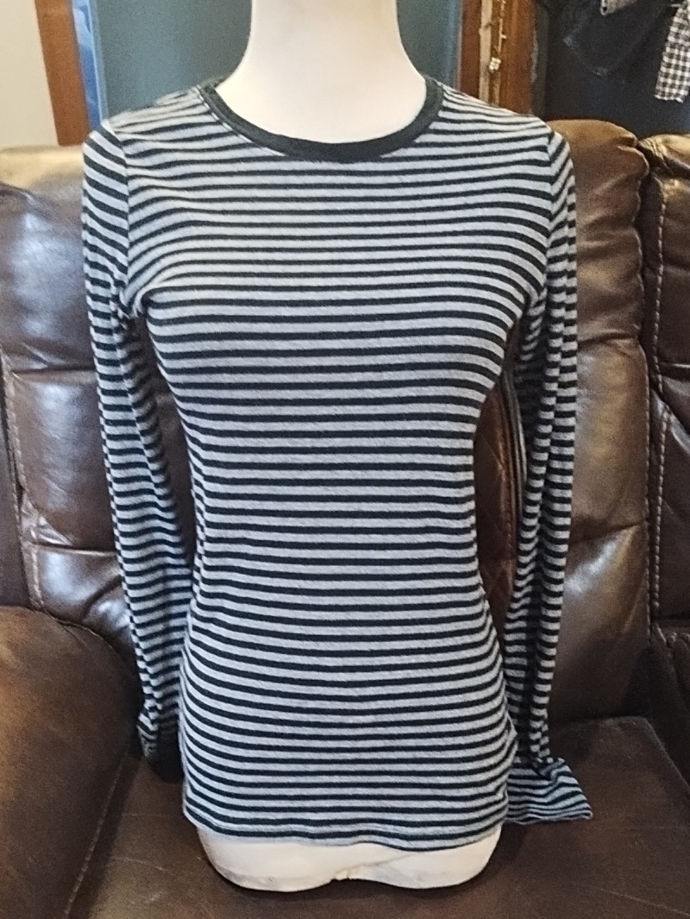 Merona Striped Long-Sleeve Crew Neck Dress — Black and Gray